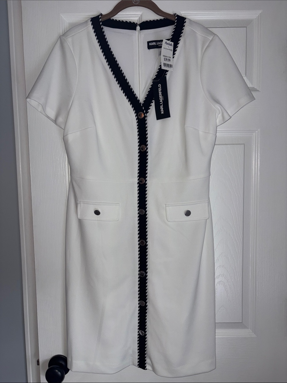 Karl Lagerfeld White Mini Dress with Black Trim